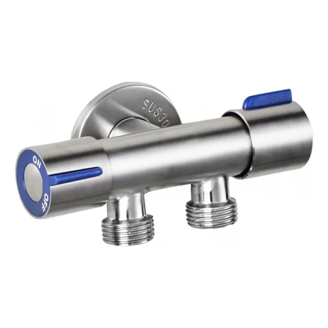 Llave Doble Salida Corte Rápido Acero Cromado