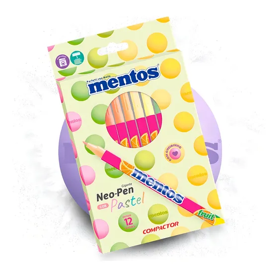 Caneta Hidrográfica Mentos Neopen Pastel Compactor C/12cores