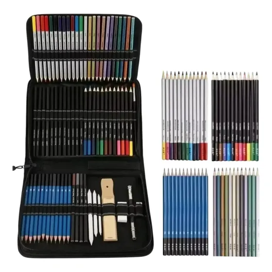 Set De Lápices Kit Dibujo 72 Piezas Profesional Estuche Prof