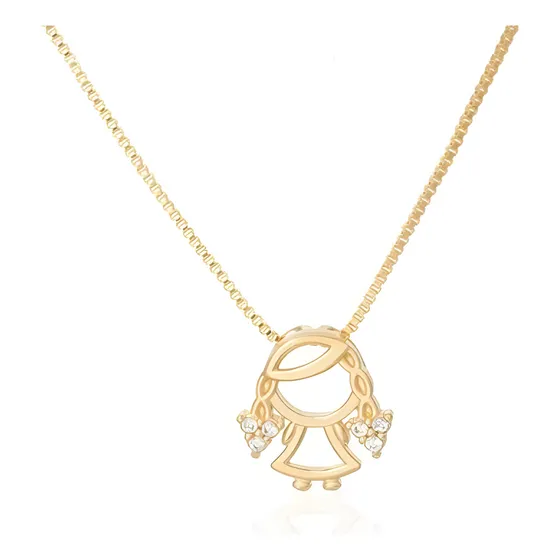 Colar Com Pingente Filho Filha Banhado A Ouro 18k Cor Menina