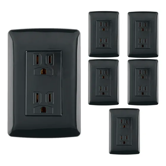 Kit 6 Placas Armadas, Contacto Dúplex Aterrizado Negro