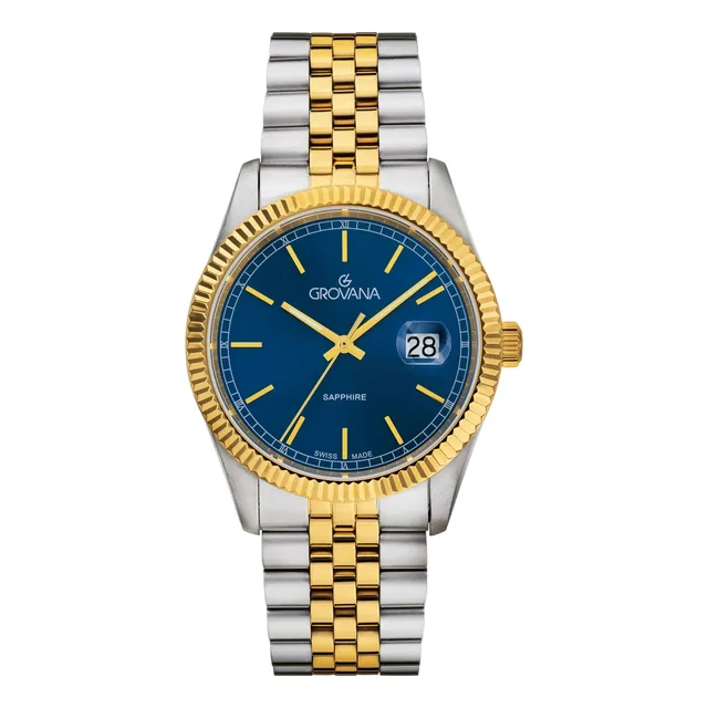 Reloj Grovana Kensington Royal 1542.1145 Zafiro Original Plateado Y Dorado Dorado Azul