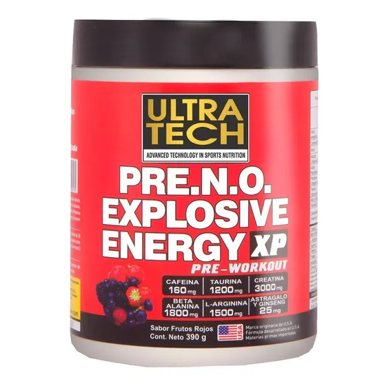Pre Entreno Pre N.o. Explosive Energy Xp X 390 G Ultra Tech 30 Servicios Energía Para Entrenamientos Sabor Frutos rojos