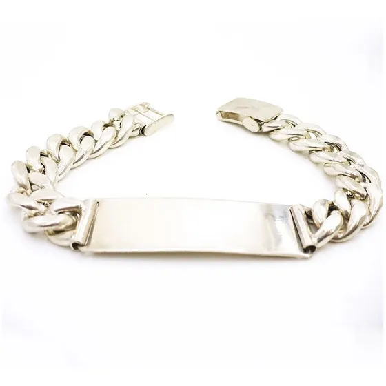 Pulsera Plata Hombre Gruesa Identidad Grabado Sin Cargo Papá Diámetro 4 Cm Largo 20 Cm