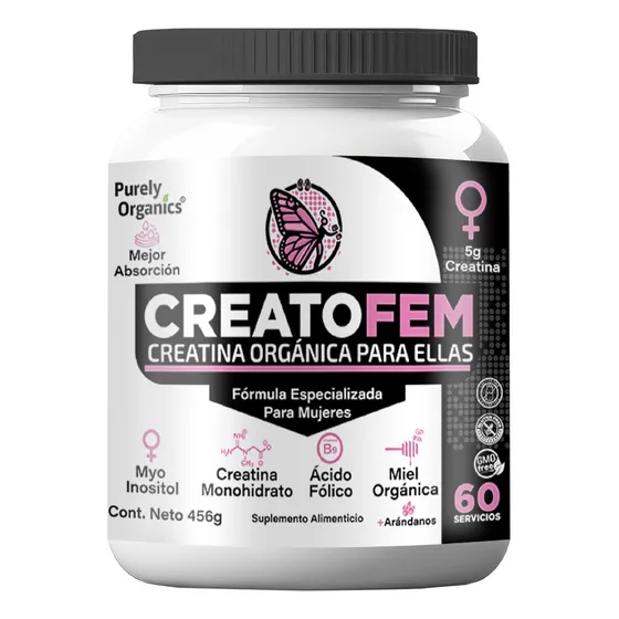 Creatofem Creatina Orgánica Para Mujeres 60 Servicios. Sabor Arandano-miel. Purely Organics.