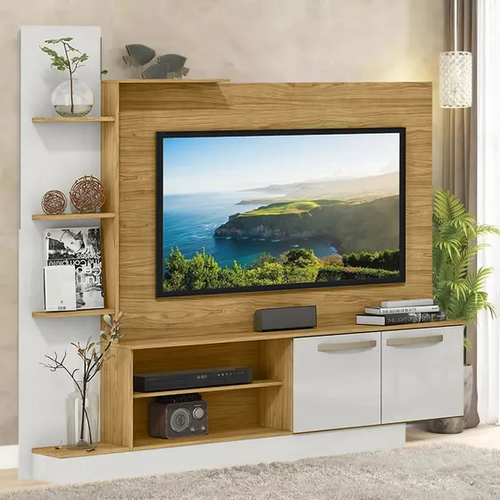 Rack Para Tv Mueble Estantes Modular Led Lcd Mesa Living Rak Color Beige