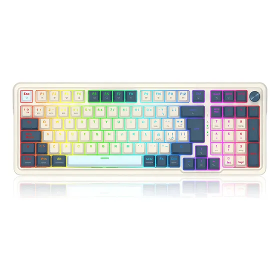 Teclado Wireless Redragon Eisa Pro K686wb Blanco Azul Rgb Ñ Blanco\u002Fazul Español Latinoamérica | Cuotas sin interés