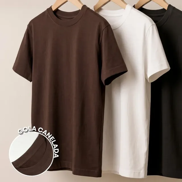 Kit 3 Camisa Oversized Masculina Lisa Algodão Street Larga Preto/branco/marrom Xg Liso