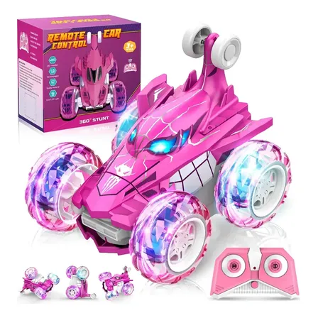 Carrinho Recarregável Controle Remoto Acrobata Gira 360 Graus Aranha Spider Rosa Pink Com Luzes Color Efeitos Especiai Colorido Brinquedo Encantado Infantil Menina Kizumba Aranha Rosa