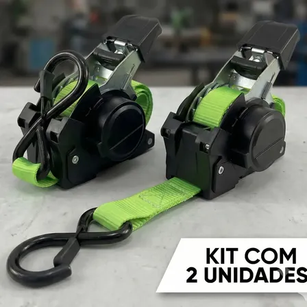 Kit 2 Catracas Retratil Automática Cinta 2 Metros Gancho S para amarração fretes carretinhas carreto moto jestksy