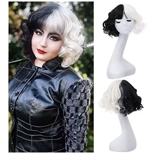 Righton Negro Wig Bob Wig Corto Curly Wig Con Bangs 2tmq8