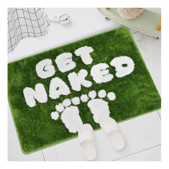 Alfombra Baño Texto Ingl «get Naked» Color Verde Bonita 31.5