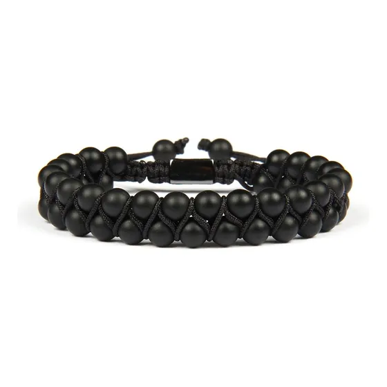 Pulsera Ajustable Millam De Piedra Natural Ónix Casual Color Negro Diámetro 17 Cm Largo 18 Cm
