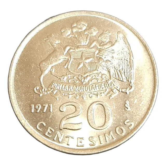 Moneda Chilena 20 Centésimos Año 1971