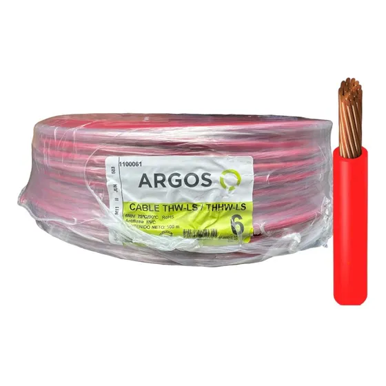 Cable Thw De Cobre 100% Calibre 6 Rojo Argos 60m