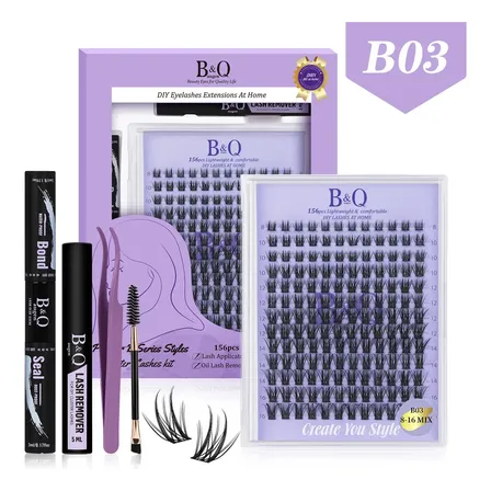 Kit de Extensiones de Pestañas B&Q Pack Completo con Pegamento y Removedor, Curvatura D