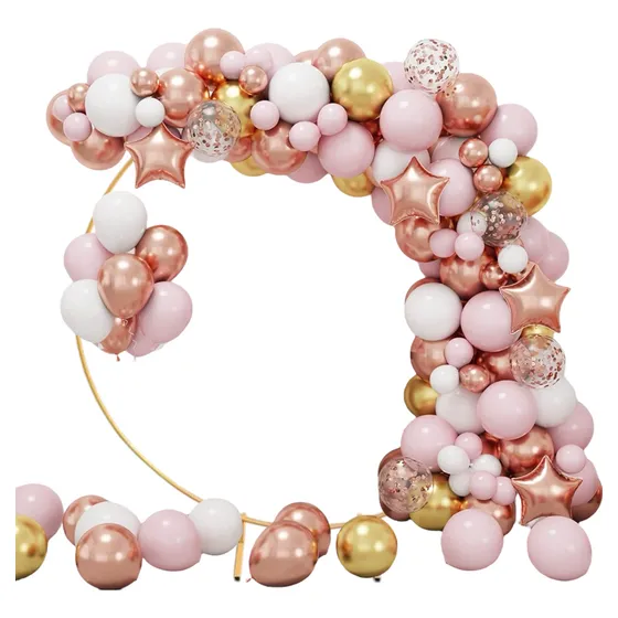 Arco De Globos Orgánico Rosa Dorado Estrellas Deco Fiesta