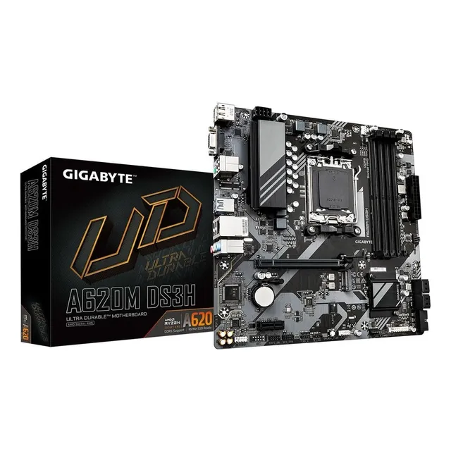 Placa madre Gigabyte A620m DS3h Matx Am5 Ddr5 Hdmi Dp Vga, color negro