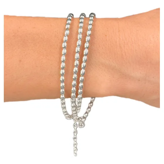 Pulsera Chilenita Multiuso 50cm Plata 925, Varias Vueltas. Semillitas 50 Cm