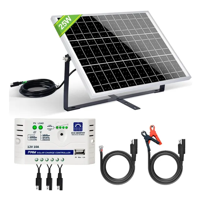 Panel Solar De 25 W Y 12 V+cable De Conexión Sae+controlador