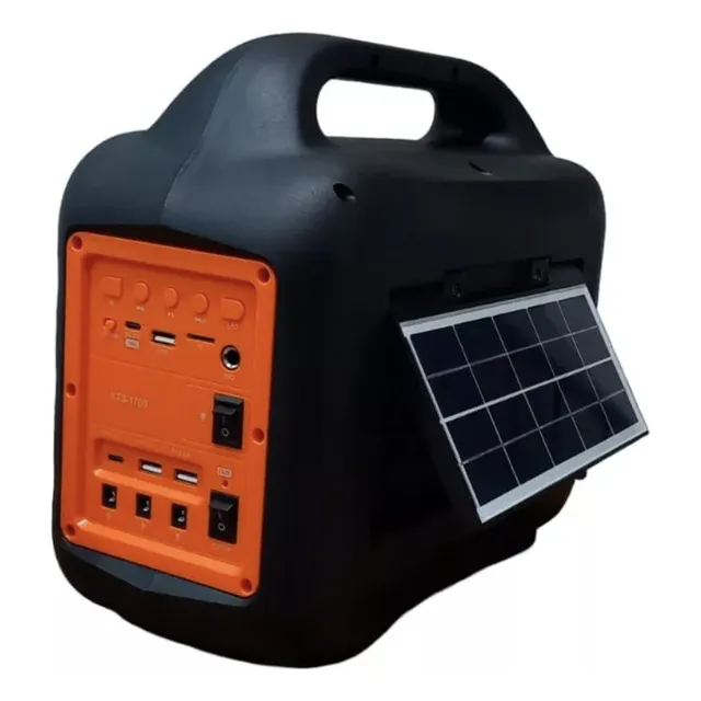 Bocina Bluetooth C/ Panel Solar Radio Fm Linterna Kts-1769 Negro