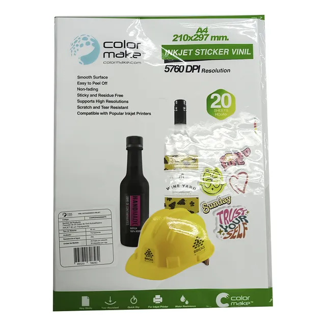 Vinil 80 Mic Inkjet Transparent Adhesivo A4 Color Make
