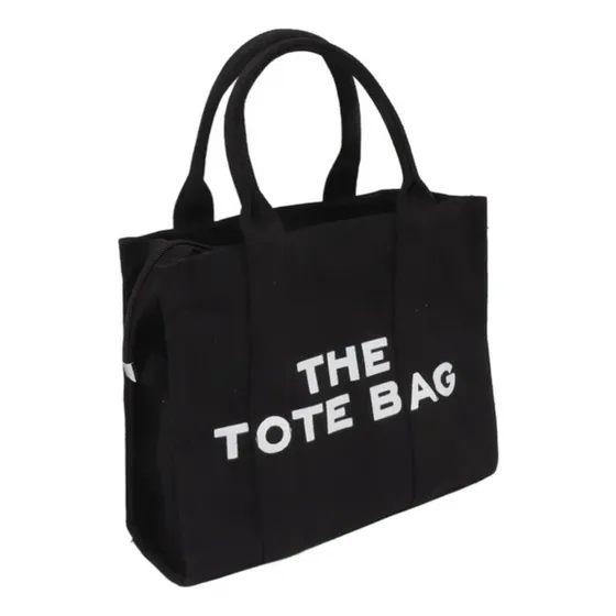 Bolso Cartera Tote Bag De Tela Color Negro Tamaño Grande