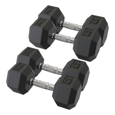 Kit Halteres Sextavado Emborrachado Pares 15kg E 17,5kg Kit Halteres Sextavado Emborrachado Pares 15kg E 17,5kg