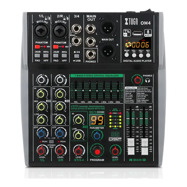 Xtuga Om4 Mezcladora Mixer De 4 Canales 99 Dsp Efectos