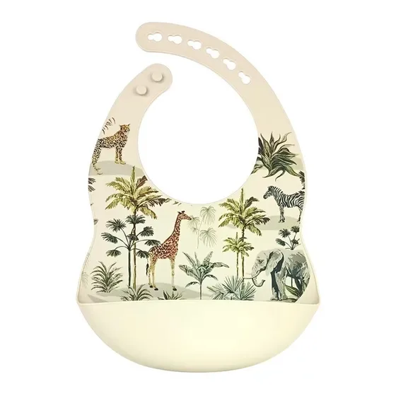 Babero Silicona Con Bolsillo Premium Regulable Estampas Flex Selva