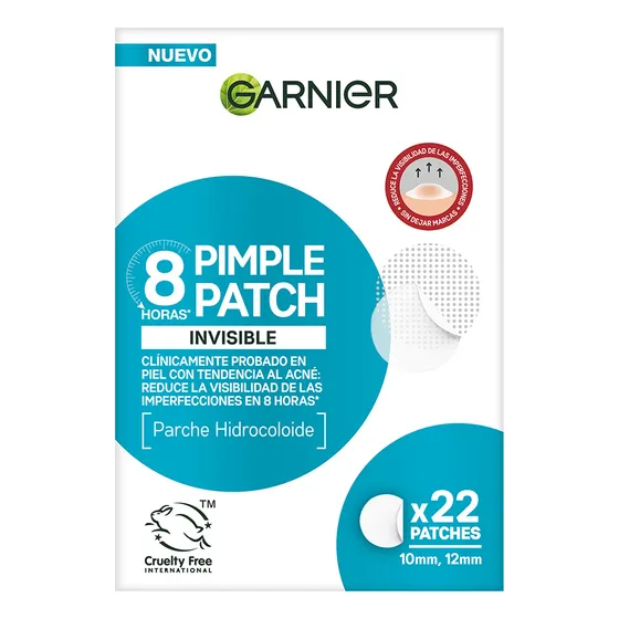 Parches Invisibles para acné Pimple Patch que reducen la visibilidad de las imperfecciones en 8 horas de Garnier: Clínicamente Probado, Parche Hidrocoloide, 22 piezas 10mm x 12mm, Cruelty Free, Vegano