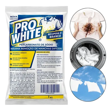 Pro White Tira Manchas Branqueador Roupas Percarbonato Sódio