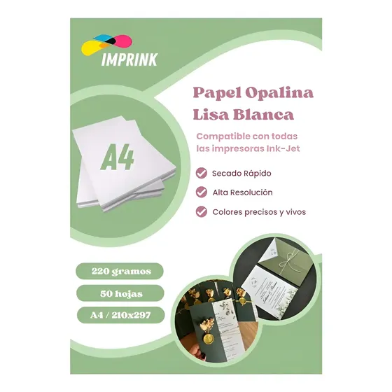 Resma Opalina Lisa Blanca A4 50 Hojas 220 Gramos Imprink Blanco