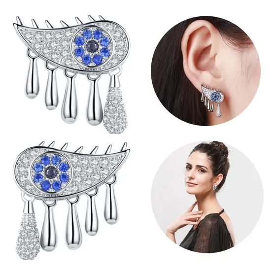 Aretes De Ojo Turco Arracada Con Zirconia Aguja De Plata 925