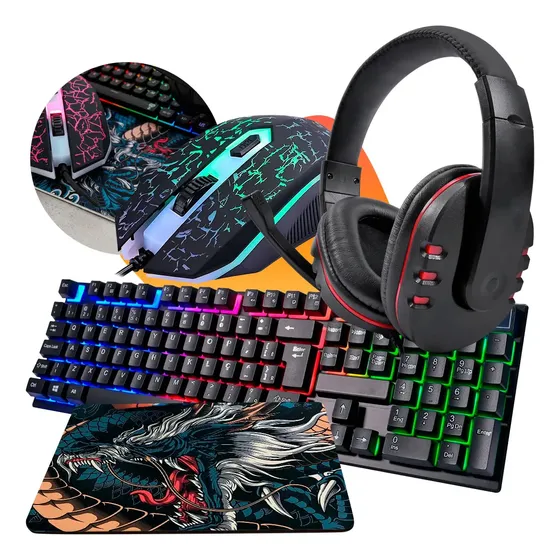 Kit Gamer Mageon Teclado Rgb + Mouse Led + Headset 7 Cores