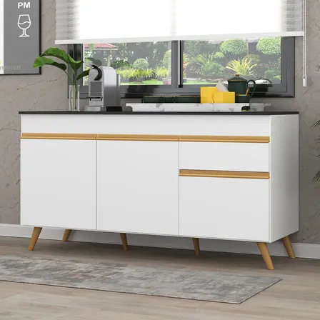 Balcão Cozinha Gabinete Pia 150cm 3 Portas 1 Gaveta Veneza Multimóveis V3740 Cor Branco/dourado