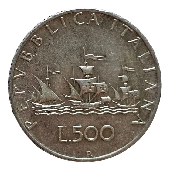 Italia 500 Lira Plata Ley 0.835 1960 Moneda 3 Carabelas