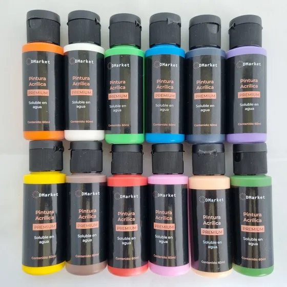 Set de 12 pinturas acrílicas 60ml para manualidades Dmarket color 12 colores