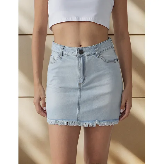 Mini Jeans Vainilla Tiro Alto Sin Ruedo Mujer Rigida Denim