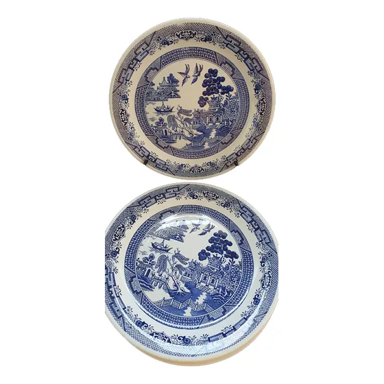 4 Pratos Rasos Porcelana Azul Pombinho