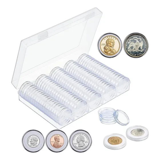 100 Capsulas Para Monedas Antiguedades Y Caja Plastico, 30mm