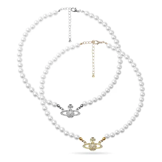 2pcs Saturno Conjunto De Collar De Perlas De Diamantes De Im