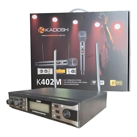 Microfone Kadosh Duplo Sem Fio Uhf Display Digital K-402m Preto