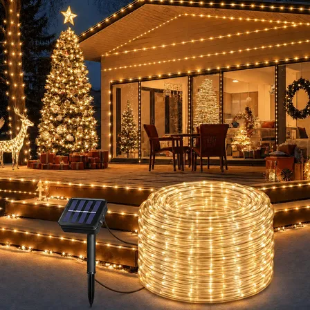 12m Luzes De Natal Led Mangueira Solar À Prova Água Decorar Branco Quente 5v