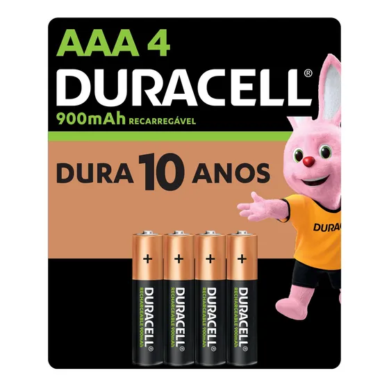Pilha recarregável AAA palito 900mah Duracell 4 unidades
