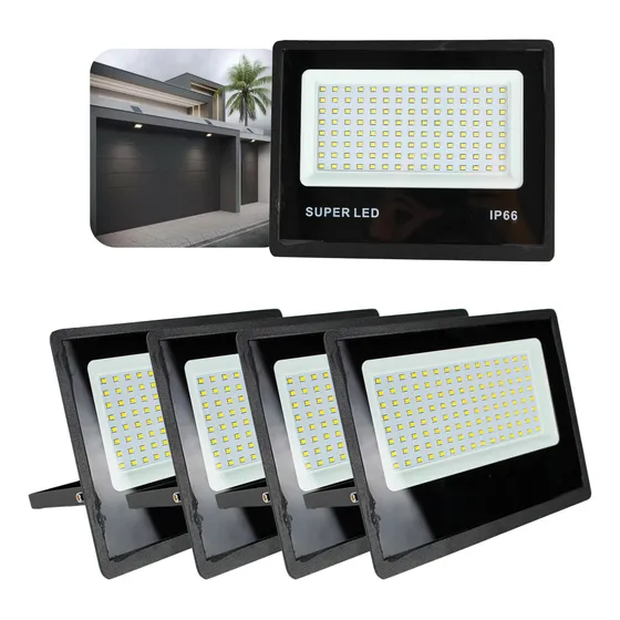 Kit 4 Refletor Led 300w Holofote Bivolt Prova D'água Frio