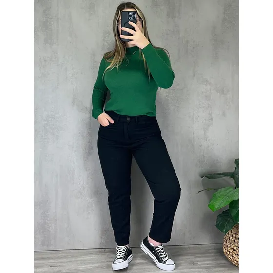 Jean Mom Negro Tobillero Dama Lou Jeans