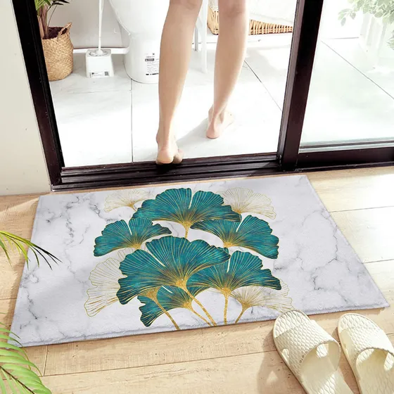 Felpudo Baño Pelo Largo Hoja Ginkgo Biloba Color Verde Raya