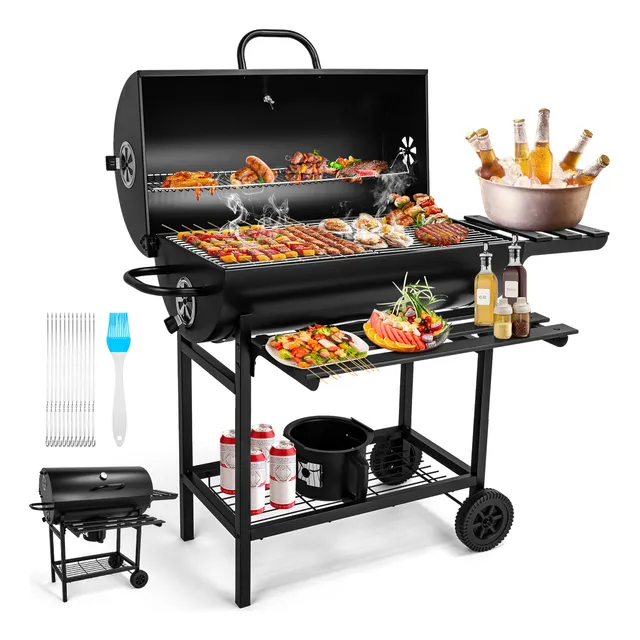 15.5'' Asador De Carbón Parrilla Con Ruedas Móvil Doble Capa