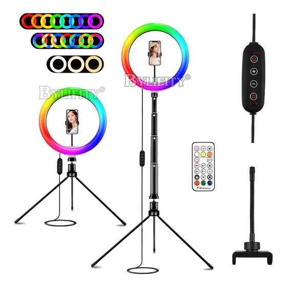 Aro De Luz Led Con Trípode Bylifity Selfie Ring Light 10  Ajustable De 26 Modos Colores Rgb, Regulable Para Selfie,maquillaje,tiktok,compatible Con Smartphone